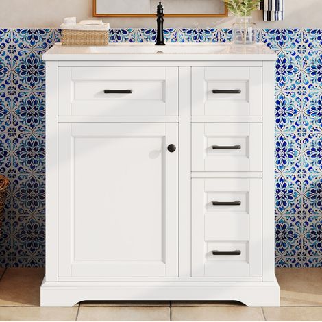 Meuble salle bain 76x47x82 cm vasque incluse blanc HAVRYA (1/5)