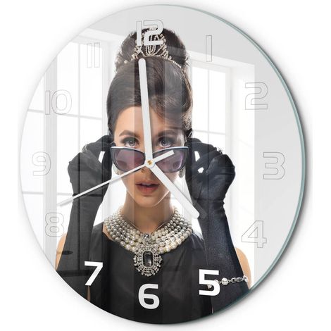Horloge Murale Ronde Originale en Verre Silencieuse Design Moderne Salon Femme avec des lunettes fi 30 cm (1/5)