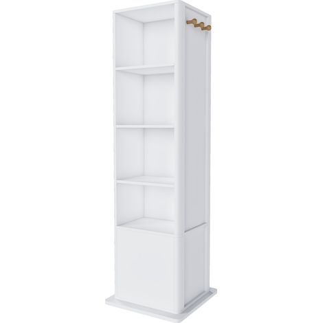 Armario espejo giratorio 360° 4 en 1 con almacenaje para joyas, estantería y ganchos, MDF blanco (1/5)