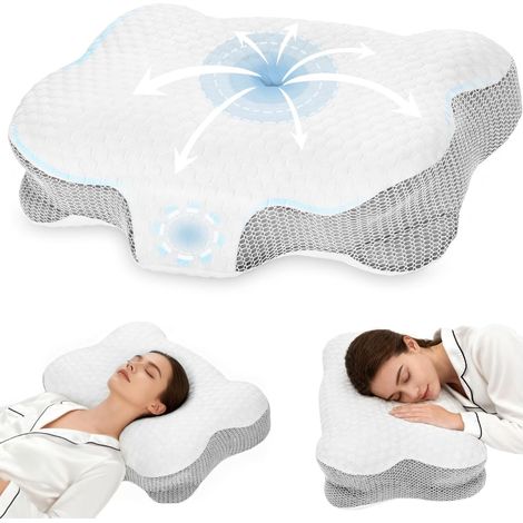 Oreiller Ergonomique Cervical pour Dormir - Oreiller Orthopédique en Mémoire de Forme, Soutien de la Nuque Latéral et Dorsal, Housse Déhoussable et Lavable, 58×40×10/13 cm (1/5)