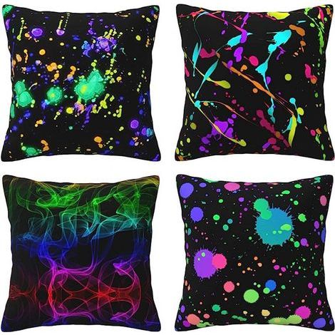 Taie d'oreiller carrée à motifs néon phosphorescents, décoration intérieure, convient aux canapés et aux lits, motif double face, 45,7 x 45,7 cm. (1/5)