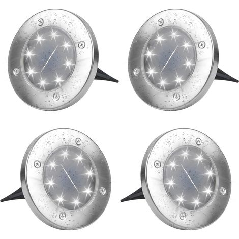 Lampes solaires d'extérieur, blanc froid 6000 K, lot de 4, étanches, spots encastrés pour allées, jardin, terrasse, cour, pelouse (1/5)