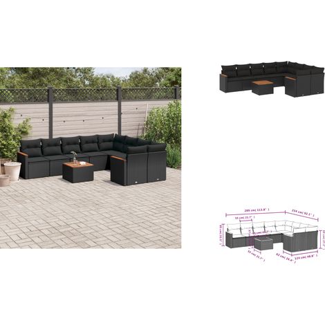10-tlg. Garten-Sofagarnitur mit Kissen Schwarz Poly Rattan - Gartenmöbel - Esstisch - Lounge Set - Outdoor Möbel - Rattan Gartenmöbel (1/3)