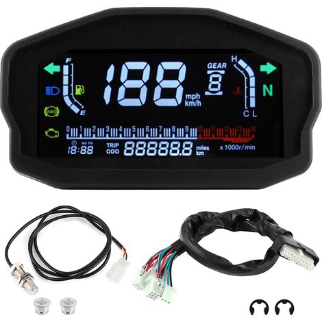 Compteur de vitesse Moto Jauge Niveau Carburant LCD Rétrofit pour Moteur 1/2/4 Cylindres avec LED (1/5)