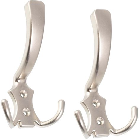 Lot de 2 Patères murales triples 115x72x65 mm - crochet/cintre suspension porte-manteau chapeau peignoir salle de bain serviette douche WC - en métal - finition satinée (1/4)