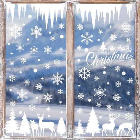 Noel Fenetre 214 Pièces - Réutilisables Stickers Vitre Noël avec Flocons de Neige, Decoration de Noël Blanches Deco pour Vitrine Verre (1/5)