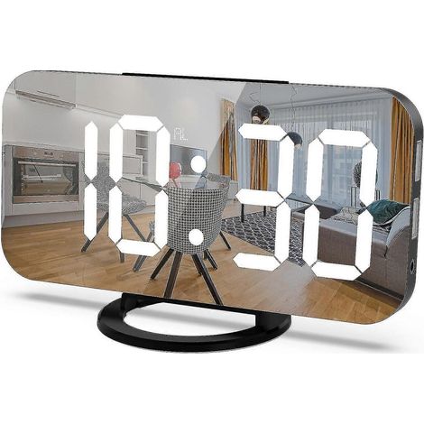 Réveil numérique, réveil LED, miroir, horloge numérique, réveil de chevet, réveil matinal (1/4)