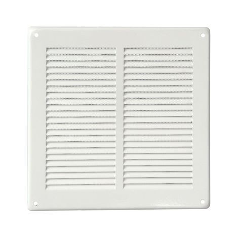 Grille de ventilation me'tallique carre'e First a' chevaucher avec filet anti-insectes 240x240 mm espacement des trous 218x218 mm couleur blanche pour environnements inte'rieurs et exte'rieurs