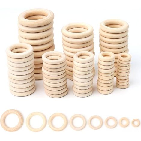 Lot de 80 anneaux en bois pour le bricolage,macramé inachevé,anneaux en bois naturel,anneaux de rideaux pour (1/5)