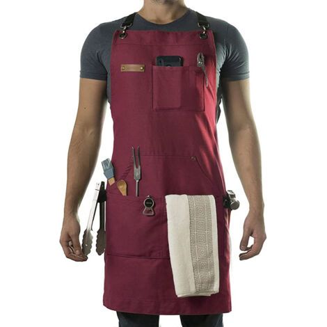 Fei Yu – Tablier de cuisine professionnel en coton épais 10 oz – Taille ajustable jusqu'au XXL – 4 poches – Lavable en machine
