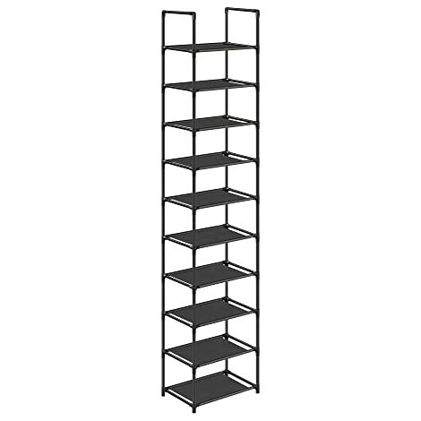 SONGMICS Étagère Chaussure à 10 Niveaux, Range-Chaussure, Porte-Chaussure, Meuble de Rangement, 33 x 33 x 173 cm, Cadre en Métal, en Tissu Non-tissé, pour Entrée, Chambre, Noir LSR110B02 (1/5)