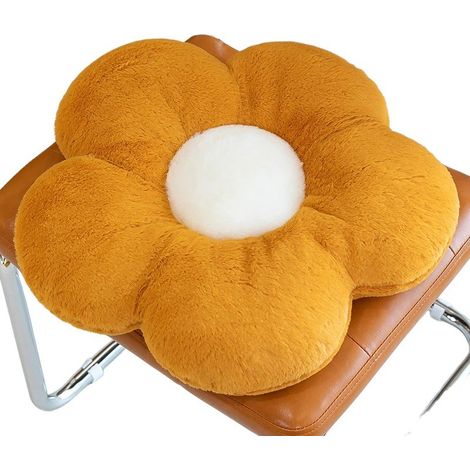 Coussin en peluche à motif marguerite, coussin moelleux et doux pour fauteuil de salon, marron, 35 x 35 cm (1/5)