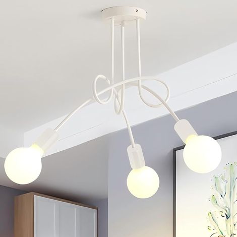 Plafonnier Industrielle Rétro en Métal Lustre Abat-jour E27 Luminaire Moderne Lampe Suspension pour Salon Chambre Salle à Manger (Blanc, 3 Lampes) Sans Ampoules (1/5)