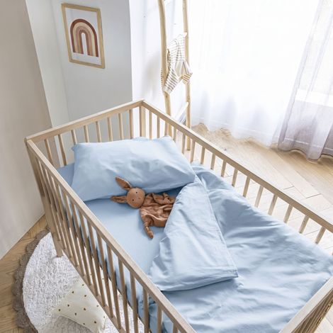 Housse de couette bébé coton lavé 80x120 - SOMEO Bleu ciel