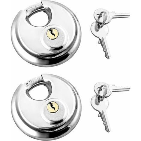 Lot de 2 Cadenas avec Manille en Acier Inoxydable Verrouillage du Disque 2 Clés , Cadenas Extérieur Cadenas Résistant aux Intempéries
