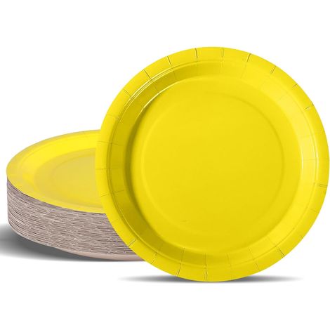 Assiettes En Carton - 50 Pièces - 23 Cm - Design Renforcé - Pour Fêtes Et Pique-niques - Jaune (1/5)