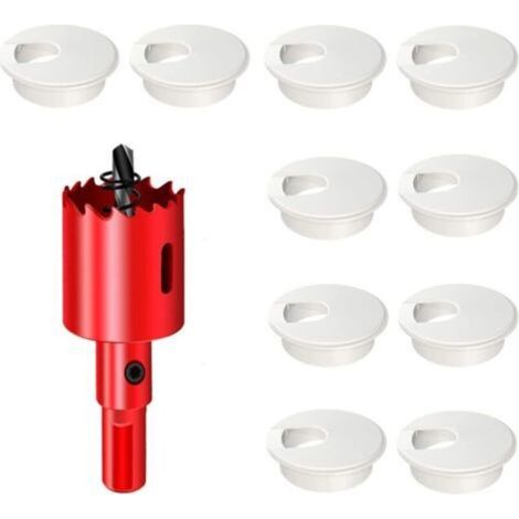 Bardusch 10 passe-câbles de bureau, 35 mm, solution idéale pour les câbles de bureau et de maison, avec scie cloche (blanc, 35 mm) (1/4)