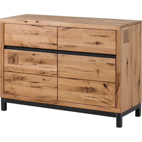 Massivmoebel24 – Buffet 120x45 cm en chêne sauvage huilé – Bois naturel – Design contemporain avec piètement métallique – Fabrication sans poignées (1/3)