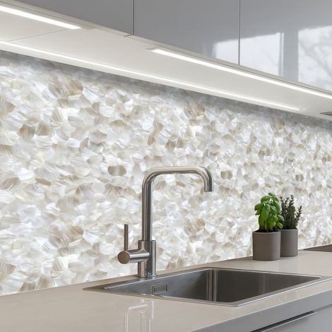 Kitchen Splashback White - Brush strokes - Relief effect 250x80 cm