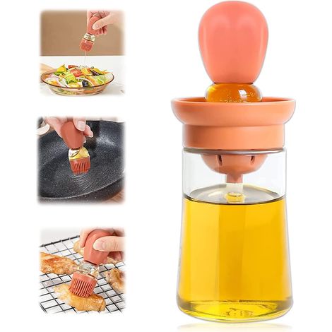 DOLASO Ölflasche mit Backpinsel, 2-in-1-Glasflasche mit Silikonpinsel für Grillsalat, Küchengebäck – 180 ml, Rot (1/4)