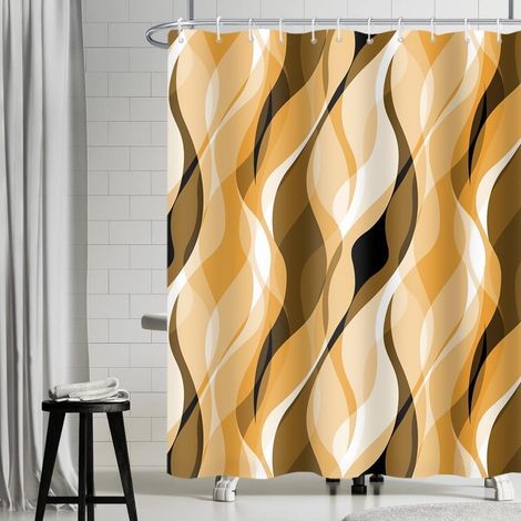 1 Rideau Douche, Tissu Polyester Imperméable, Design Rayé Jaune Moutarde, Œillets Acier Inoxydable, Pour Salle de Bain Standard 240x180cm
