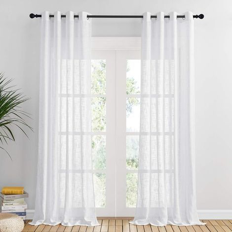 Rideau Voilage Blanc - Voile Oeillet Motif Croisé Rideaux De Fenêtre Décor À La Maison Filtrant La Lumière Doux Semi-Transparent Mariage L 132 x H 240cm 2 Pcs (1/5)