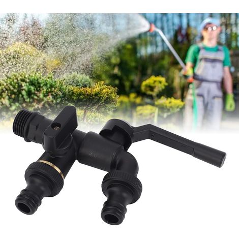 Robinet d'extérieur en laiton noir pour jardin ou balcon, avec sortie d'eau importée de φ3/4", entrée et sortie de 25 mm, interrupteur de robinet d'eau domestique à deux trous. (1/5)