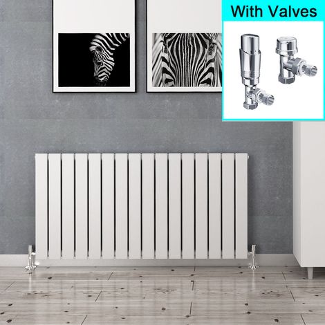 ELEGANT 600x1216mm White Designer Radiator Horizontal Flat Panel Single Panel Radiator with Chrome Thermostatic Radiator Valves (1/5)