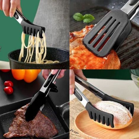 Pince Cuisine - Acier Inoxydable Et Silicone Alimentaire - 27 Cm - Support Integré - 3 Pieces (1/5)