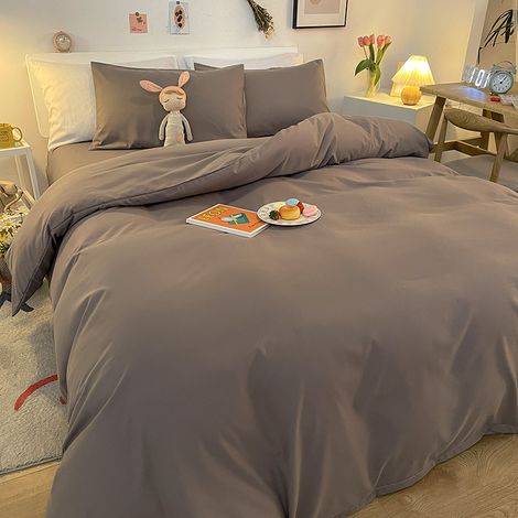 Dicke, gebürstete Baumwoll-Bettwäsche im Studenten-Ins-Stil – 4-teiliges Set mit hellgrauem Spannbettlaken für 180x200 cm Bett-lsw