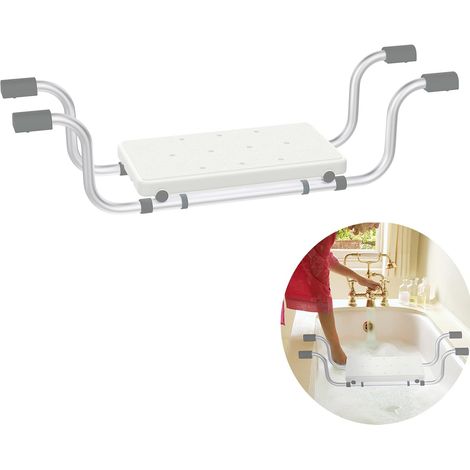 Badewannenbrett aus Aluminium – 1 Stück – Ausziehbar von 72 bis 82 cm – Belastbarkeit 150 kg – Geeignet für Senioren und Schwangere – Weiß (1/5)