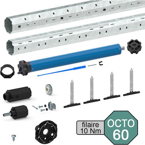 Slid'Up By Mantion – Kit motorisation volet roulant 20 kg – Tube octogonal Ø 60 mm – Moteur filaire 10 Nm – Réglage manuel des fins de course