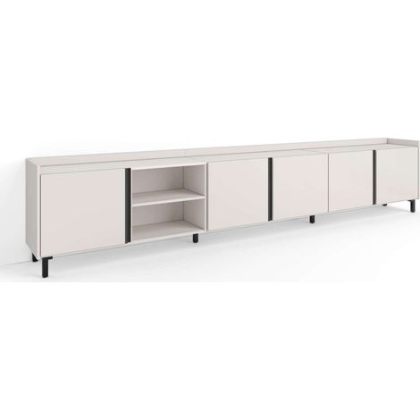 Mueble TV Olías-01 de 309x61x35 cm con puertas abatibles, diseño industrial, color beige (1/4)
