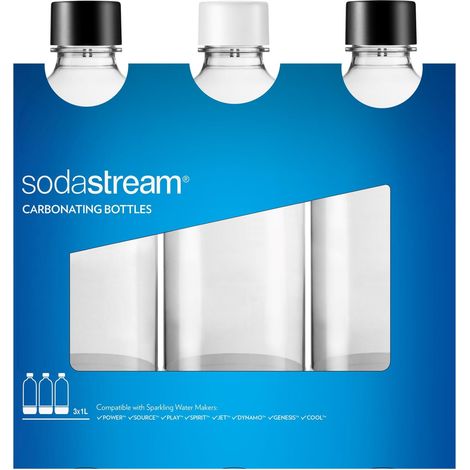 Sodastream Conjunto de 3 botellas de PET de 1 litro negro y blanco (1/3)