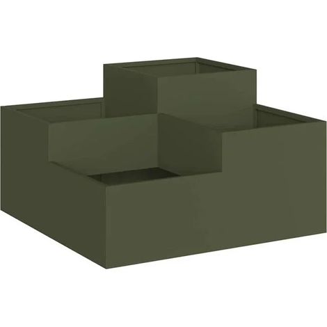 Pot de fleurs de jardin vert olive, 80 x 80 x 48 cm, acier