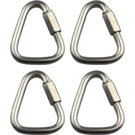 Set mit 4 dreieckigen Gliederketten aus Edelstahl (10 mm) zum Klettern, Schnellverschluss-Kletterkarabiner, Federkarabiner, Schraubschlaufe (1/4)