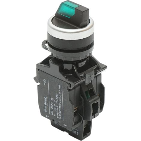 Selettore luminoso 220V AC LED verde a 3 posizioni 2NO, 10A/600V AC, 1A/250V DC LA42 Breckner Germany (1/5)