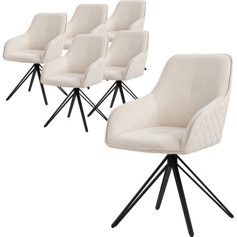ML-Design Esszimmerstühle drehbar 6er Set, Textil Webstoff, Creme, Wohnzimmerstuhl mit Armlehne/Rückenlehne, 360° Drehstuhl, Polsterstuhl mit Metallbeine, Ergonomische Sessel, Küchenstuhl Loungesessel