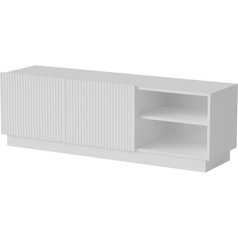 Meuble TV Finita, buffet de salon à deux portes battantes, design minimaliste et moderne, 150 x 40 x 48 cm, blanc (1/4)