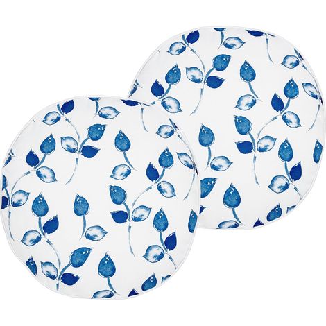 Set di 2 cuscini da giardino per esterni con motivo a foglie ⌀ 40 cm in poliestere bianco e blu Torbora