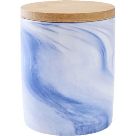 Pot de rangement bleu, organisateur de cotons-tiges en marbre, pot de rangement pour cotons-tiges de salle de bain (1/5)