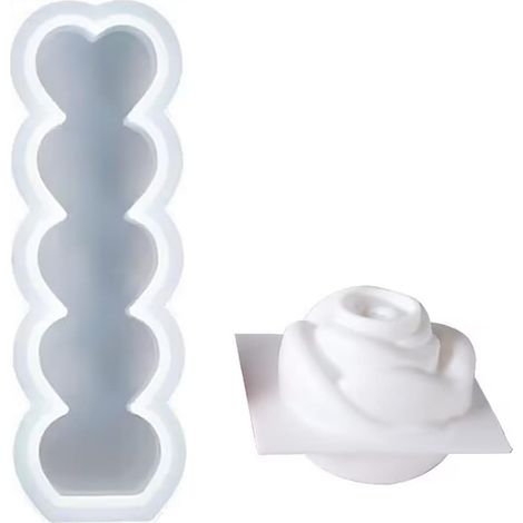 Moule pour bougies, savons, résine, silicone, rose, 3D, colonne de cœurs, 2 pièces. (1/5)
