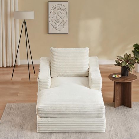 Fauteuil lounge en velours côtelé blanc 1 place convertible (1/5)