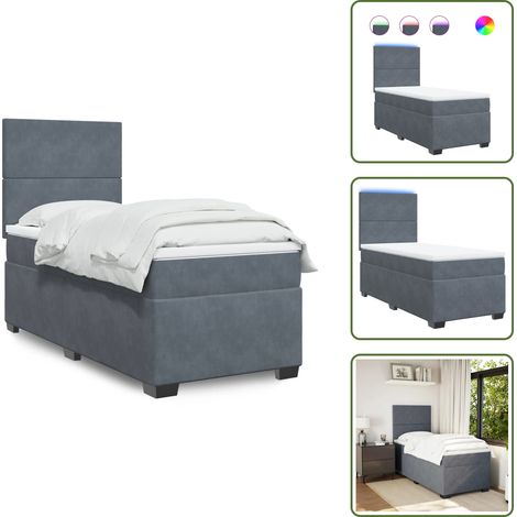Sommier à lattes de lit et matelas Gris foncé 90x200 cm Velours - Lit Plateforme - Lit Double - Lit Design - Lit Moderne - Matelas À Ressorts Ensachés (1/5)