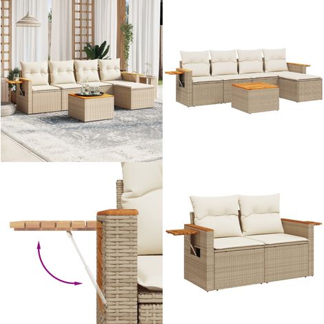 Salon de jardin avec coussins 6 pcs beige résine tressée - Ensemble Salon De Jardin - Meuble Extérieur - Jardin Design - Mobilier Résistant Aux Intempéries - Chaise Pliante - Home & Living (1/5)