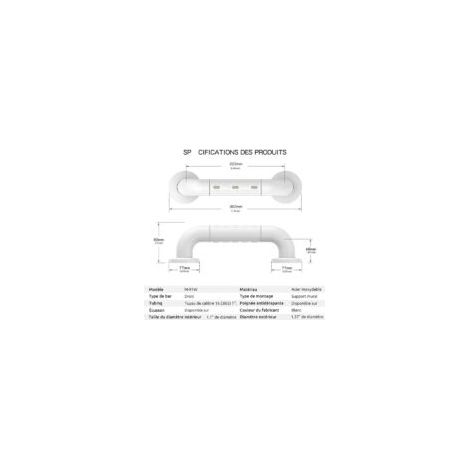 Barra de apoyo antideslizante blanca para baño Crezuo de 30 cm (1/3)