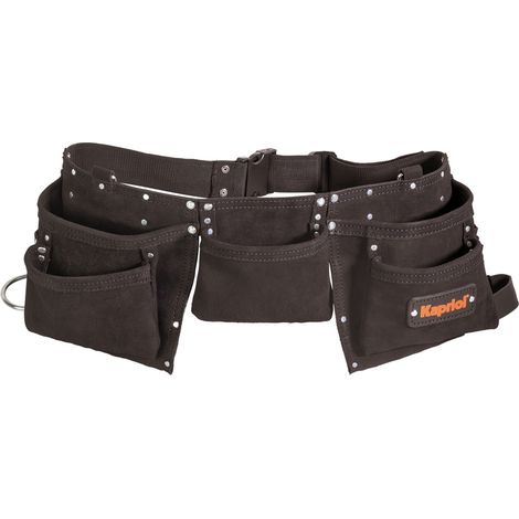 BORSA PORTA UTENSILI DA CARPENTIERE 8 TASCHE IN CUOIO TINTO NERO KAPRIOL