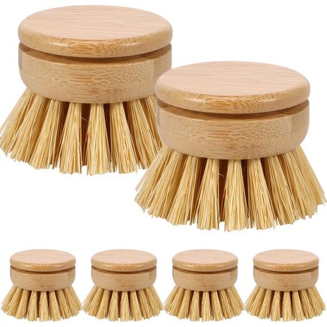Lot de 6 têtes de rechange pour brosse à vaisselle en bambou, brosse à vaisselle en bois pour le nettoyage – têtes de brosse de lavage pour brosse à vaisselle en bois pour la cuisine