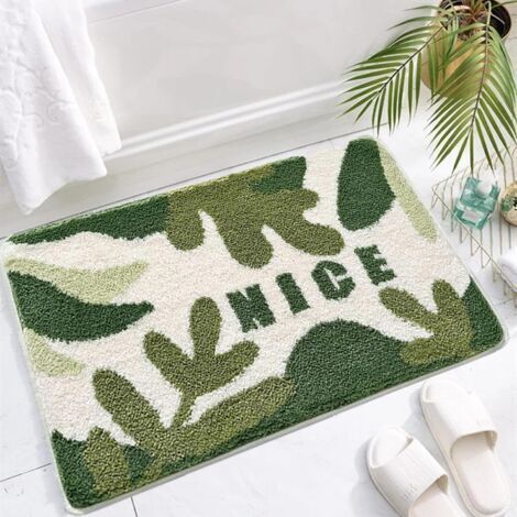 Non-Slip Bath Mat, Fluffy Microfiber Bathroom Rug, Machine Washable Absorbent Shower Mat for Bathroom, Kitchen, Bedroom, Door (Green Leaf, 50x80cm) (1/4)