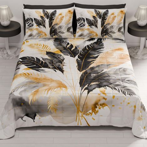 Couvre-lit d'été 260x270 cm 100 g/m² Double Face, Couette légère pour lit Double, Printemps, Modèle Palmier Noir, 100% Fabriqué en Italie (1/2)